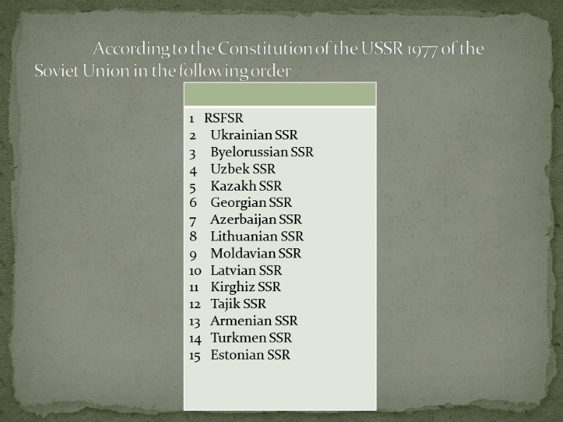 According to the Constitution of the USSR 1977 of the Soviet Union in the